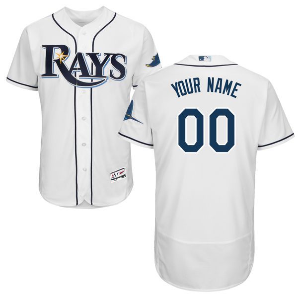 Men Tampa Bay Rays Majestic Home White Flex Base Authentic Collection Custom MLB Jersey